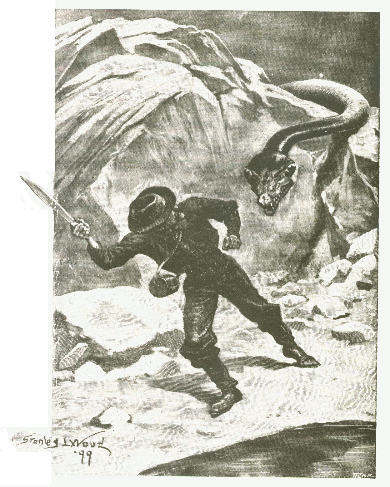 I did not fairly see the terrible creature 
until I had swung my machete.